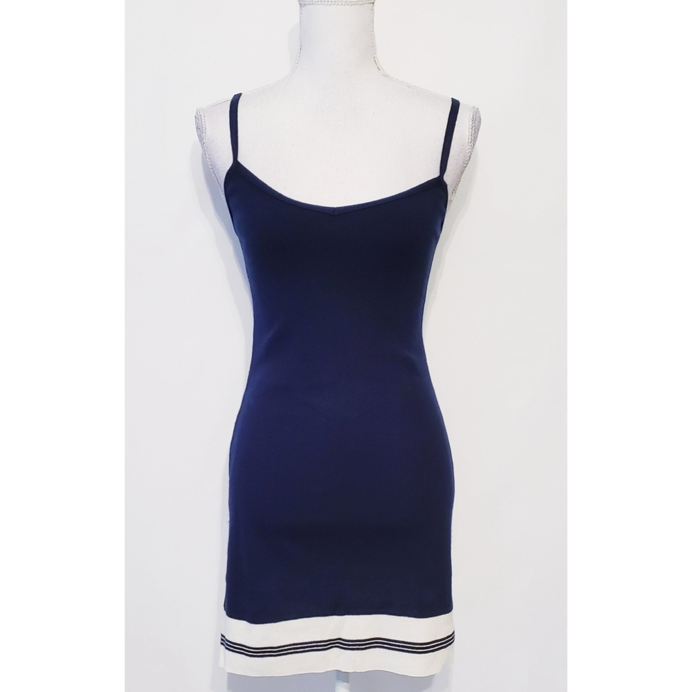 Navy blue and tan dress